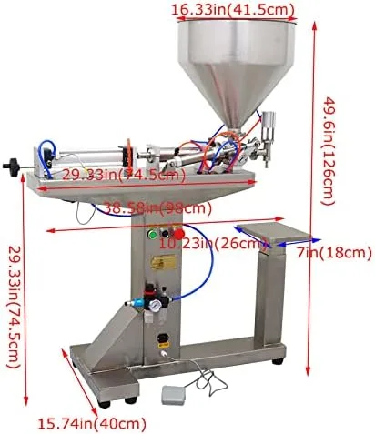 Vista 3 de Máquina de llenado de pasta líquida neumática semiautomática Llenadora de pistón horizontal con pie (1.0-10.1 fl oz)