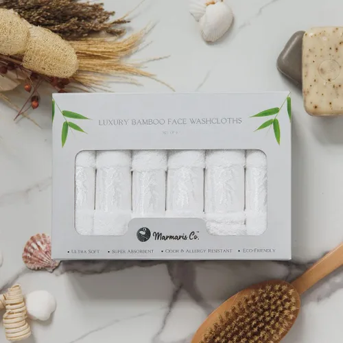 Vista 8 de Juego de 6 paños de lavado de lujo para tu cara de viscosa de bambú y algodón turco, paños blancos