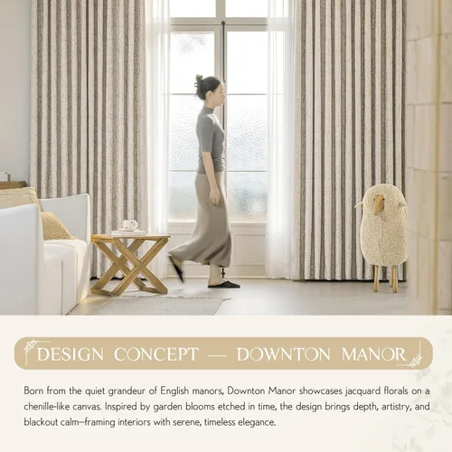 Vista 9 de Beauoop - Cortinas opacas beige con diseño floral jacquard, 2 paneles, para dormitorio/sala, de felpilla, gris pardo, aislantes y a prueba de ruido