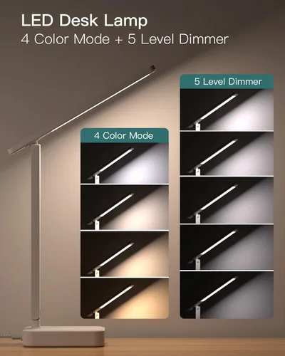 Vista 3 de Addtam Lámpara LED de Escritorio, Regleta de Enchufes con 3 Tomas 4 Puertos de Carga USB (2 USBC), Lámpara Táctil de 4 Modos 5 Niveles de Brillo