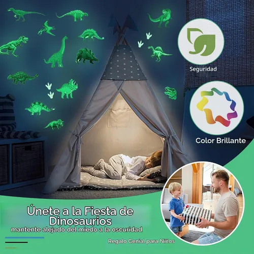 Vista 3 de Adhesivos de pared de dinosaurios que brillan en la oscuridad, calcomanías de pared de dinosaurios autoadhesivas que brillan para techo, calcomanías