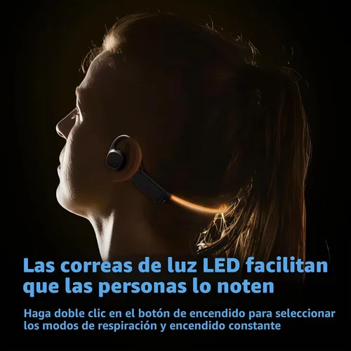 Vista 6 de vinamass Auriculares de oreja abierta, auriculares de conducción de aire Bluetooth 5.4, auriculares inalámbricos con cadena de baliza LED, tiempo
