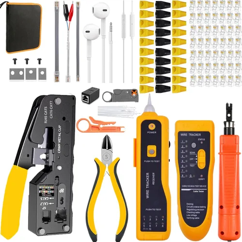 Vista 2 de LEATBUY Cat5/Cat5e/Cat6 Crimping Tool RJ45 Crimp Tool Set for RJ11/RJ12 Pass Through for Regular End-Pass-Through with 50PCS Connectors, 50PCS Black