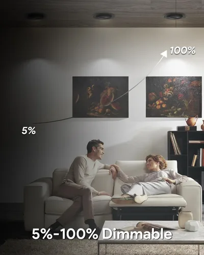 Vista 5 de Adetu luces LED empotrables de 4 pulgadas 5CCT con cardán en negro, iluminación empotrable direccional ajustable 360°+90°, luces de lata LED