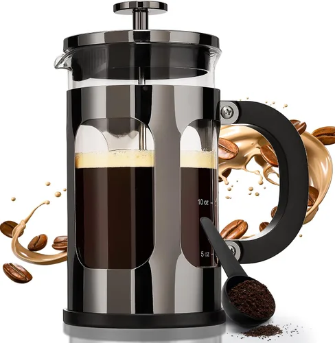 Vista 7 de BAYKA Cafetera de prensa francesa pequeña, resistente al calor, vidrio de borosilicato espesado, de acero inoxidable, cafetera de una sola porción