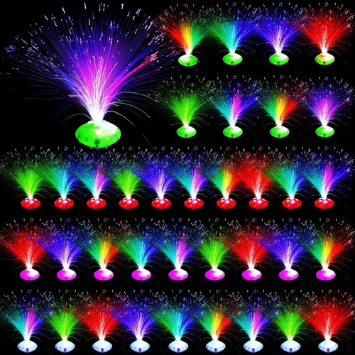 Vista 8 de Retisee 24 lámparas de fibra óptica, multicolores para centros de mesa, luces ópticas alimentadas con base de cono, cristales iluminados