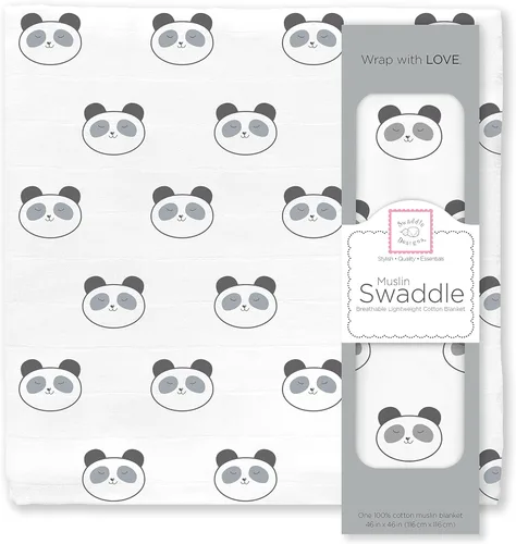 SwaddleDesigns Manta de muselina de algodón, manta de recepción para niños y niñas, el mejor regalo de ducha, 46 x 46 pulgadas, panda negro