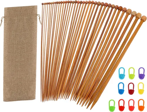 Vista 7 de BENBO - Juego de agujas de tejer de bambú de 14 pulgadas, 18 pares de agujas de tejer de un solo punto, agujas de madera rectas para principiantes