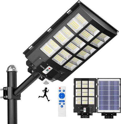 Ofuray Of-3600W Luces solares de calle para exteriores, 218000 lm, luces solares de seguridad de inundación para estacionamiento, comerciales, del
