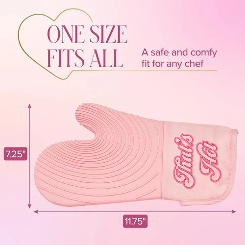 Vista 7 de Paris Hilton Juego de manoplas para horno con diseño icónico de That's HOT, agarraderas resistentes al calor con agarres de silicona texturizada
