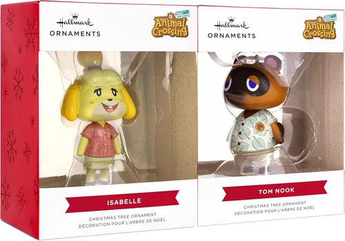 Vista 3 de Hallmark Nintendo Animal Crossing Isabelle y Tom Nook Adornos de Navidad, juego de 2