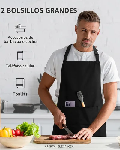 Vista 7 de Syntus Chef Apron for Men Women Kitchen Cooking Apron with Pockets, Adjustable Bib Aprons Stain Resistant