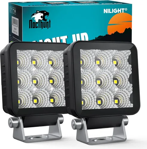 Nilight Focos LED 2 PCS 3 Pulgadas 9LED Haz de Inundación Súper Delgados Cuadrados Luces de Conducción Lateral Offroad para Zanjas con EMC Integrado