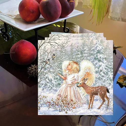Vista 7 de Servilletas navideñas de 20 quilates de 13 x 13 pulgadas, hermosas servilletas de invierno con diseño de ángel