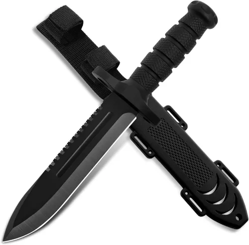 Vista 15 de Cuchillo de caza Dispatch de hoja fija con vaina, juego de cuchillos de supervivencia de 12" y 8" para hombres, cuchillo táctico Bowie con mango