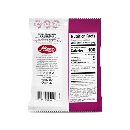 Vista 2 de Albanese World's Best Berry Flavored Gummi Bears, bolsas de dulces de 3.5 onzas, envueltas individualmente, paquete de 12