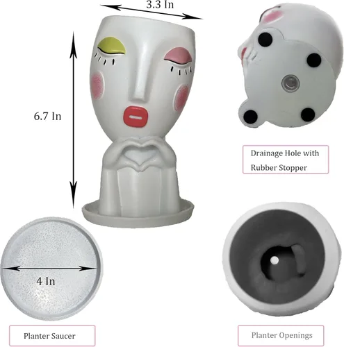 Vista 5 de Macetas de cara para plantas de interior y exterior, jarrón único de cabeza blanca para mujer, macetas decorativas para mujer, jarrones de cara