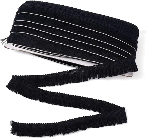 MegaPet - Borla de poliéster negro con flecos de encaje de 1 pulgada x 82 pies, para costura, acolchado, decoración del hogar, ropa, cojines,