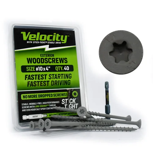 Vista 9 de Velocity - Paquete de tornillos para madera para exteriores, 100 tornillos para madera, hechos con acero al carbono, incluye 1 broca Hexstix