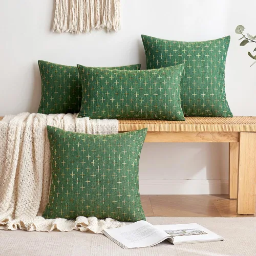 Vista 8 de MIULEE - Juego de 2 fundas de almohada decorativas navideñas de lino de arpillera, modernas, estilo campestre, rústicas, tejidas, con textura