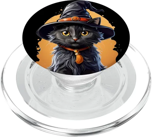 Helloween Cat with Witch Hat PopSockets MagSafe PopGrip for iPhone