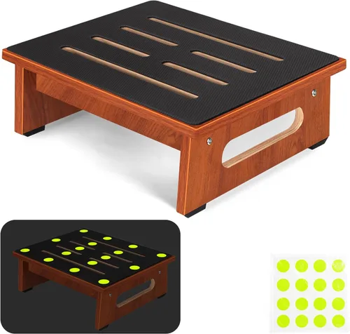 Vista 16 de Taburete de un paso para adultos mayores con superficie antideslizante de goma, taburete de madera resistente con capacidad de 450 libras, escalones
