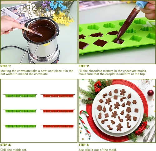 Vista 4 de Moldes de silicona para chocolate y dulces de Navidad, paquete de 6 moldes reutilizables y antiadherentes para hornear pequeños caramelos