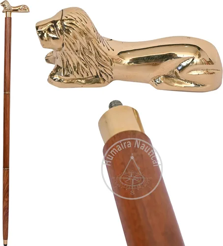 Humaira Nautical Antique Nautical 36" Brass Antique Style Walking Stick' Shaft Custom Hand Carved Horse Dragon Designer Canes' Shaft and Wood