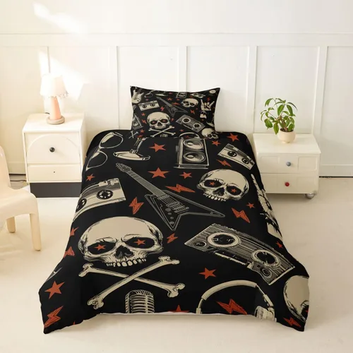 Vista 21 de Funda de edredón de calavera de azúcar, tamaño individual, juego de ropa de cama bohemio de cachemira gótica, funda de edredón exótica bohemia