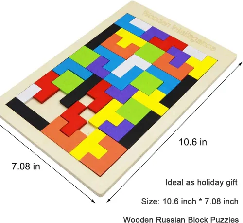 Vista 6 de Paquete de 2 rompecabezas de bloques rusos de madera + rompecabezas hexagonales para niños y adultos, rompecabezas de bloques de madera inteligencia
