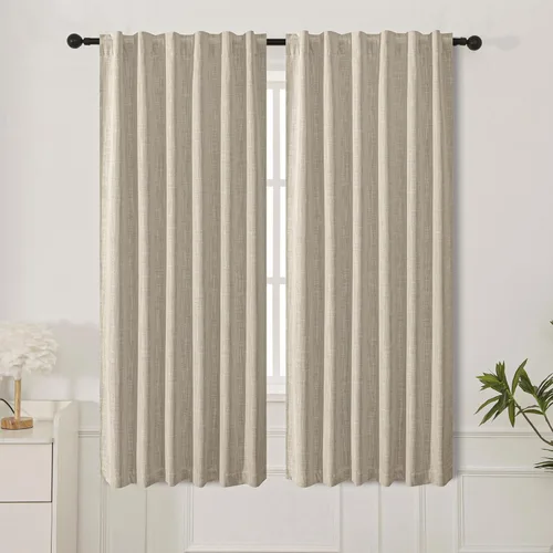 Vista 44 de INLINAS Cortinas opacas con textura anudada de lino sintético, 100% bloqueo de luz, reducción de ruido, ojales de tela de triple capa para Beige