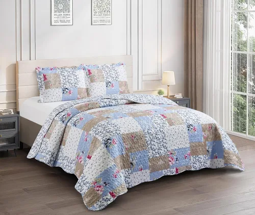 Vista 45 de Brilliant Sunshine Juego de edredón de 3 piezas con 2 fundas de almohada, colcha reversible, colcha suave y ligera, para todas las estaciones, Gris