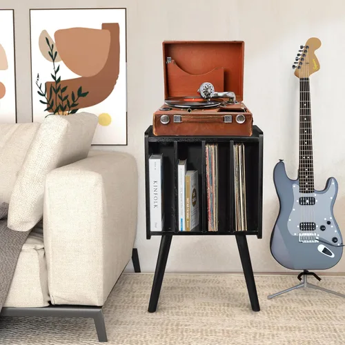 Vista 5 de 2BHOME Soporte de madera para tocadiscos LP con 4 gabinetes, capacidad para hasta 100 vinilos, soporte de almacenamiento de discos de metal y mesa