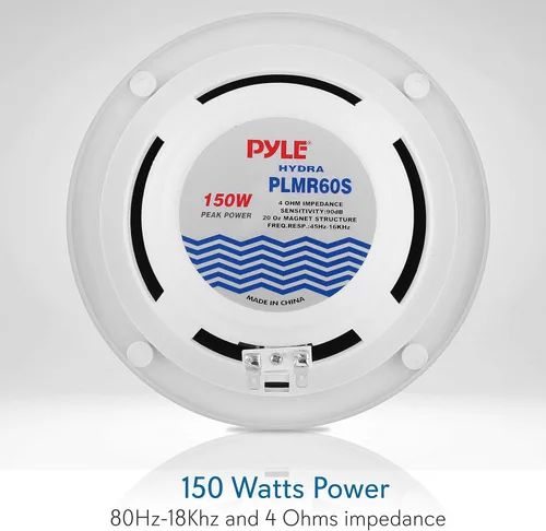 Vista 3 de Pyle Altavoces marinos duales de 6.5 pulgadas y 150 vatios y sistema estéreo de receptor marino Bluetooth de 300 vatios (blanco)