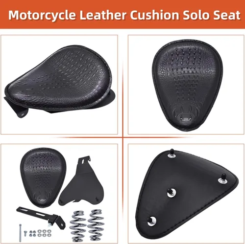 Vista 5 de labwork Cojín de cuero estilo cocodrilo para motocicleta, asiento individual con amortiguador, placa base de resorte, repuesto para Chopper Bobber