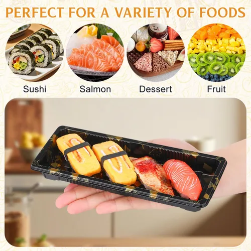 Vista 4 de 20 recipientes de sushi con tapa, bandeja de sushi desechable, pequeñas cajas de sushi para llevar, cajas rectangulares para llevar, caja