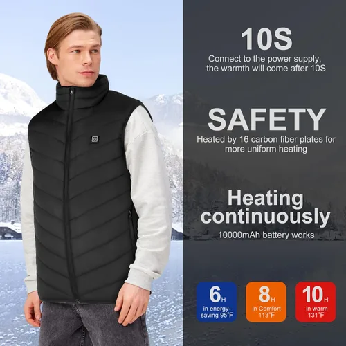 Vista 3 de Heated Vest for Men Women 9 Heating Zones Lightweight Heated Jacket with 3 Heat Levels USB Charging No Battery