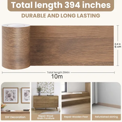 Vista 5 de Cinta de Reparación de Veta de Madera, 2.4 pulgadas X 32 pies Cinta Autoadhesiva de Color Madera para Mesas, Sillas, Zócalos, Puertas, Ventanas