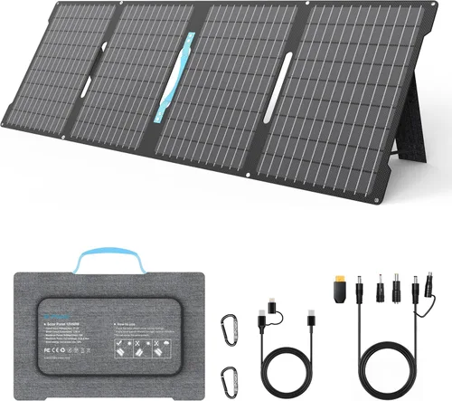 Vista 10 de Cargadores de paneles solares portátiles de 45 W con salidas USB-C, USB-A y CC, panel solar impermeable IP67 plegable para camping, emergencia