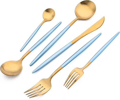 Vista 12 de Juego de cubiertos de lujo negro mate, 24 piezas, acero inoxidable 18/10, simple y pesado, para el hogar, cocina, boda, restaurante, cena, servicio