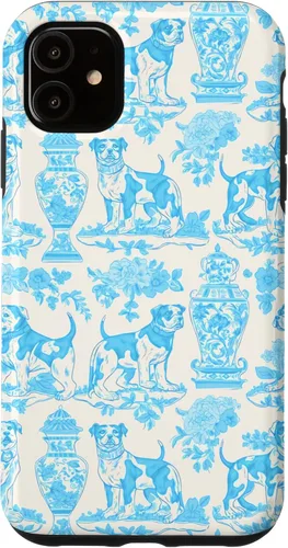Vista 8 de iPhone 16 Chinoiserie Dog Toile Preppy Grandmillennial Aqua Cream Case