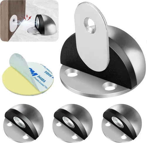 Vista 10 de Tope de puerta, tope magnético para puerta, adhesivo negro, soporte invisible de acero inoxidable, sin taladro, protector de pared, cúpula magnética