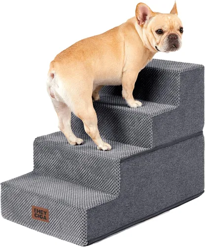 Vista 48 de EHEYCIGA Escaleras para perros pequeños de 16.5" de altura, escalones de 3 peldaños extra anchos para perros para sofá y silla, escalones para 2-Gris