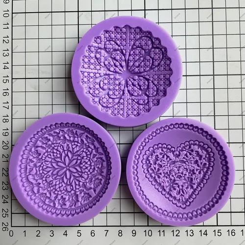 Vista 3 de Juego de 3 piezas de moldes de encaje de azúcar de impresión de fondant molde de boda de encaje de impresión de silicona molde de impresión