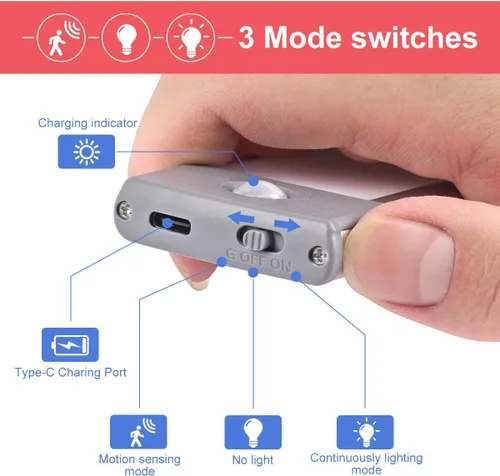Vista 2 de 30 luces LED con sensor de movimiento, luz magnética activada por movimiento debajo del mostrador, luces nocturnas inalámbricas recargables por USB