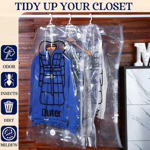 Vista 2 de Windyun 8 bolsas de almacenamiento al vacío reutilizables para colgar ropa, bolsa de almacenamiento comprimible con sello de bomba de mano de aire