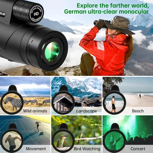 Vista 6 de Telescopio monocular de 80 x 100 de alta potencia para smartphone, monoculares de alta definición para adultos con adaptador/trípode