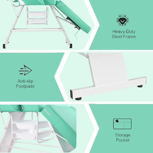 Vista 6 de Silla facial, silla de tatuaje de 73 pulgadas para cliente, mesa de masaje ajustable de 3 secciones con taburete, camas de belleza multiusos