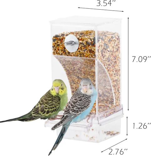 Vista 2 de IBWell Comedero automático para pájaros sin desorden para jaula - Comedero para loros dentro de la jaula con percha transparente y contenedor
