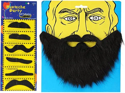 Vista 7 de VIGUEUR 7 bigotes autoadhesivos, barba falsa para fiesta de máscaras, color negro, Negro, Estándar